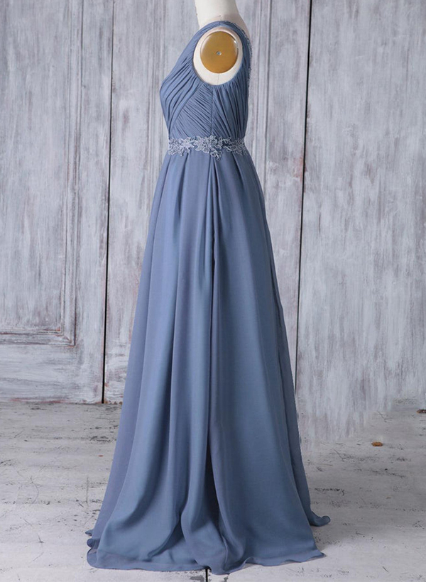A-Line One Shoulder Sleeveless Chiffon Bridesmaid Dresses Lace