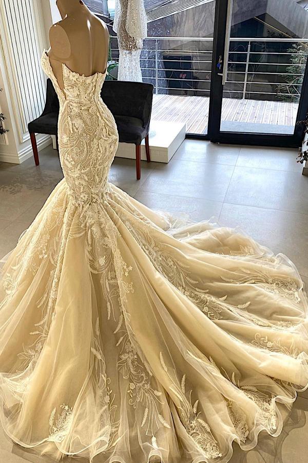 Chicloth Champagne Sweetheart Wedding Dress Mermaid Lace Online