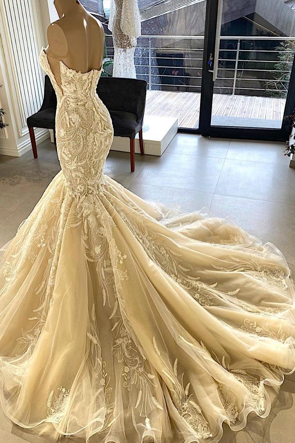 Chicloth Champagne Sweetheart Wedding Dress Mermaid Lace Online