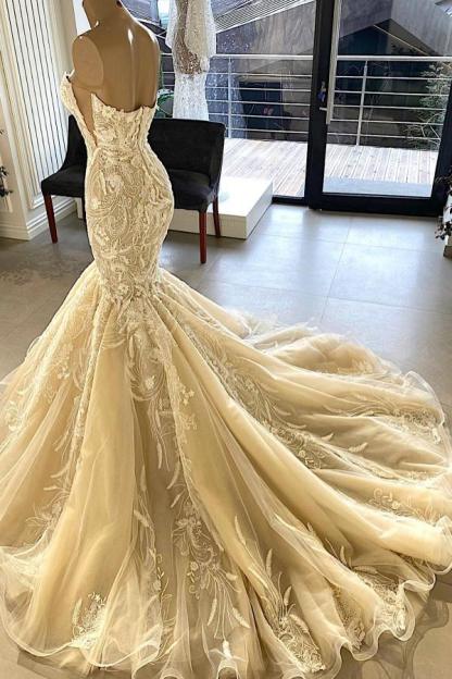 Chicloth Champagne Sweetheart Wedding Dress Mermaid Lace Online