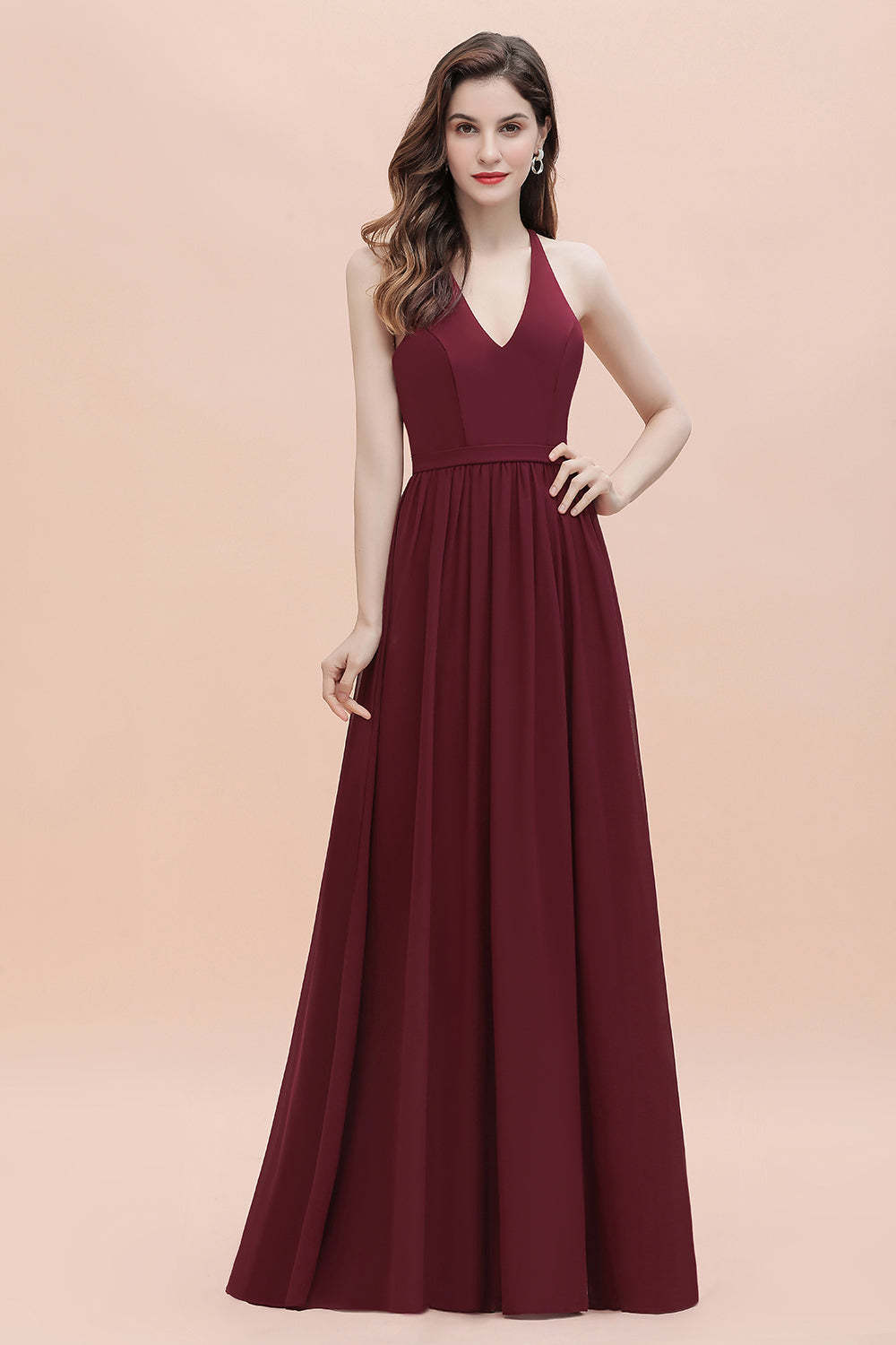 Chicloth A-Line Lace Burgundy Bridesmaid Dress Lace Sequins Sleeveless Evening Dress