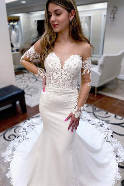 Chicloth Mermaid Lace Wedding Dress With Detachable Sleeves