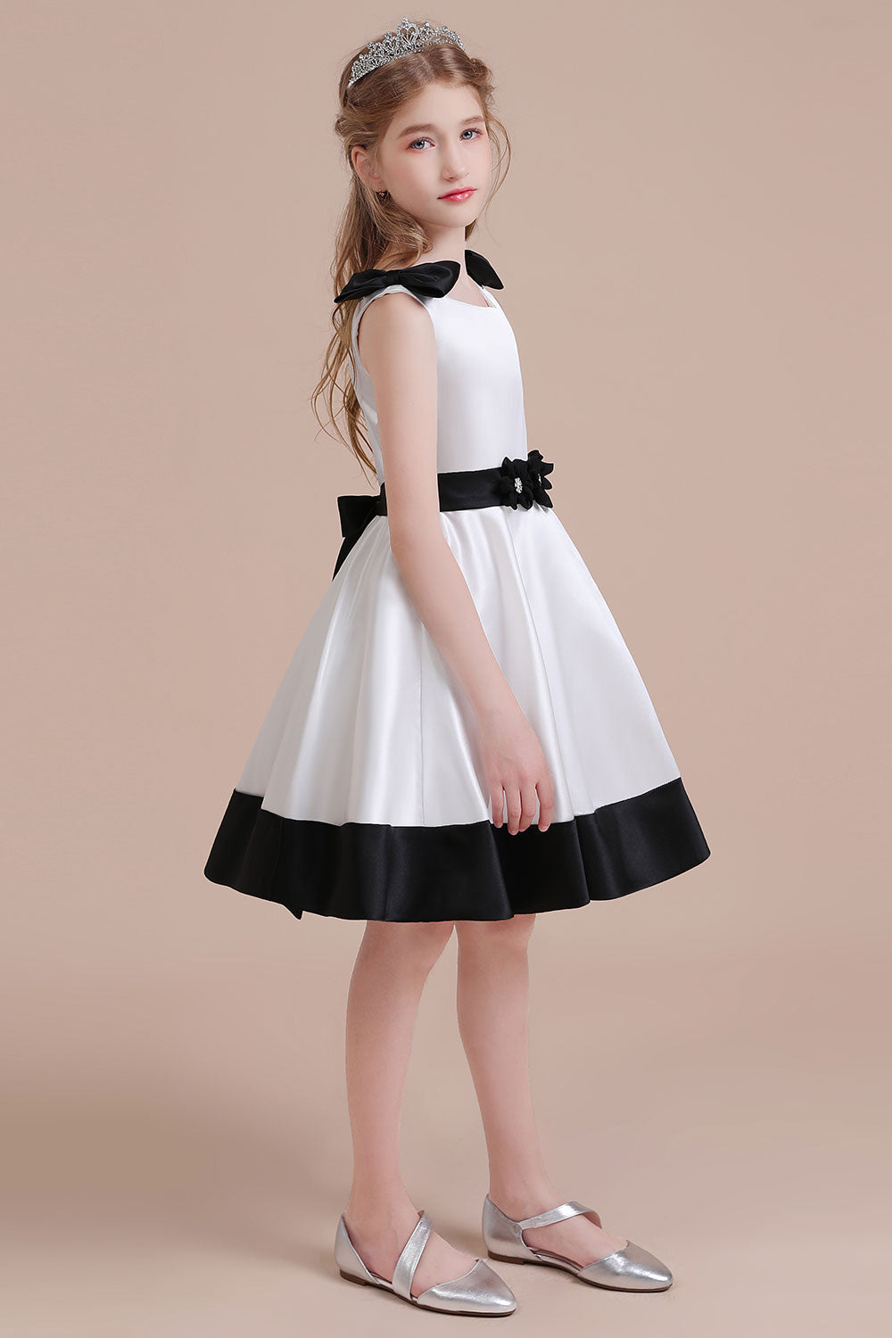 Chicloth A-Line Latest Satin Knee Length Flower Girl Dress Online