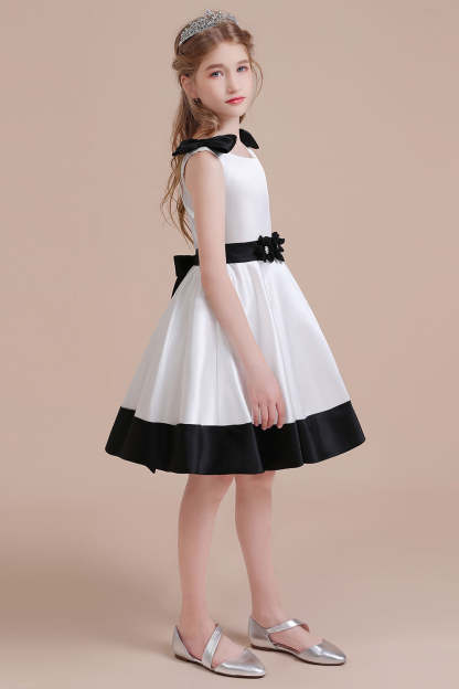 Chicloth A-Line Latest Satin Knee Length Flower Girl Dress Online