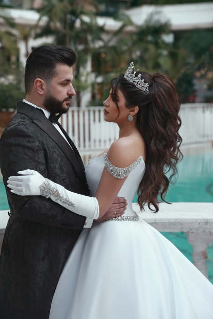 Chicloth Off-the-Shoulder Ball Gown Wedding Dress With Beads