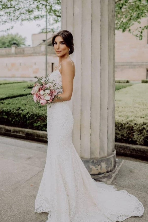 Chicloth Spaghetti-Straps Wedding Dress Lace Mermaid Sleeveless