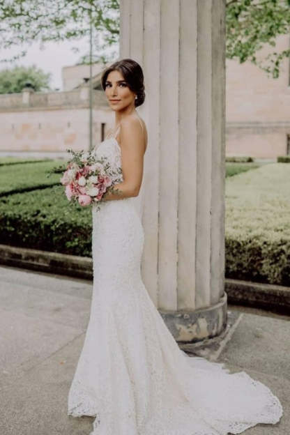 Chicloth Spaghetti-Straps Wedding Dress Lace Mermaid Sleeveless