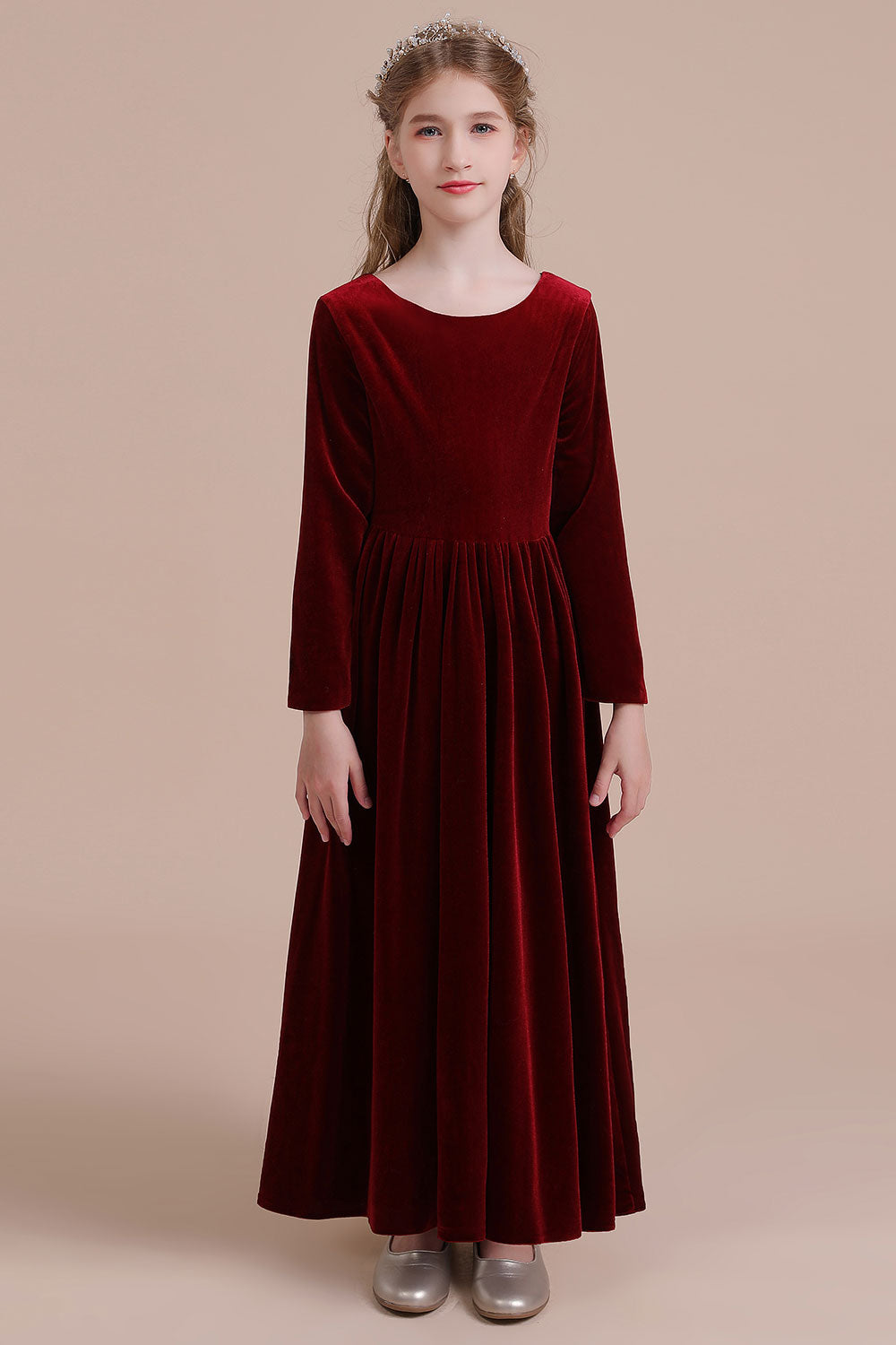 Chicloth A-Line Long Sleeve Velvet Flower Girl Dress On Sale