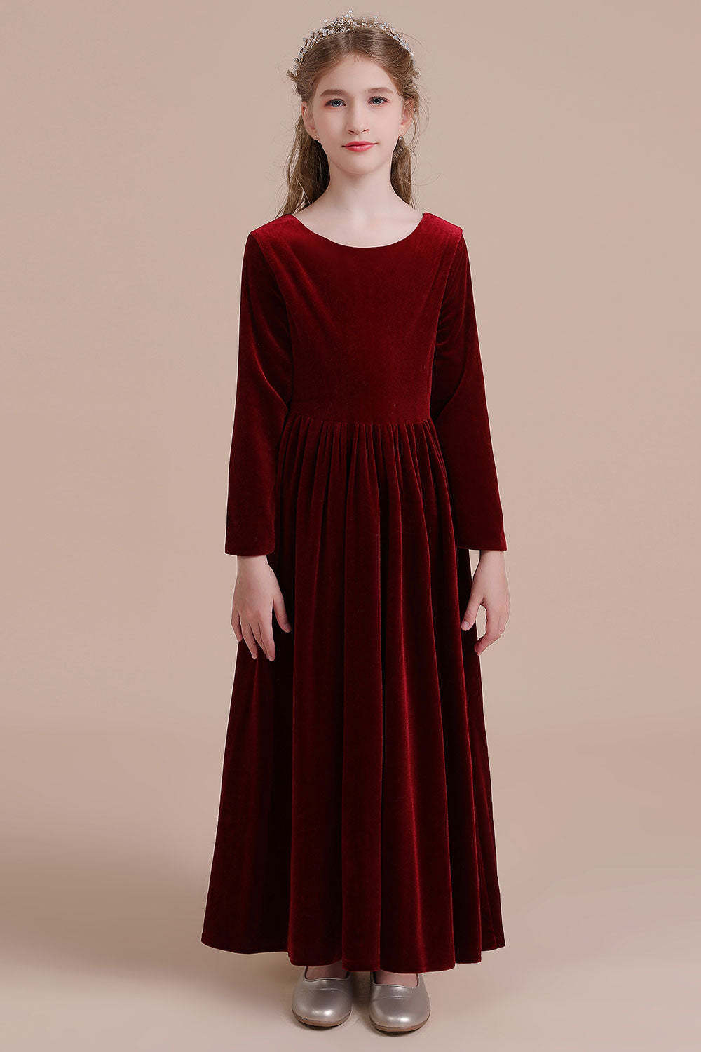 Chicloth A-Line Long Sleeve Velvet Flower Girl Dress On Sale