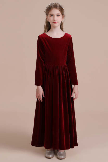 Chicloth A-Line Long Sleeve Velvet Flower Girl Dress On Sale