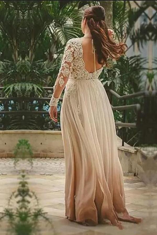 Chicloth Long Sleeves Wedding Dress Lace V-Neck On Sale