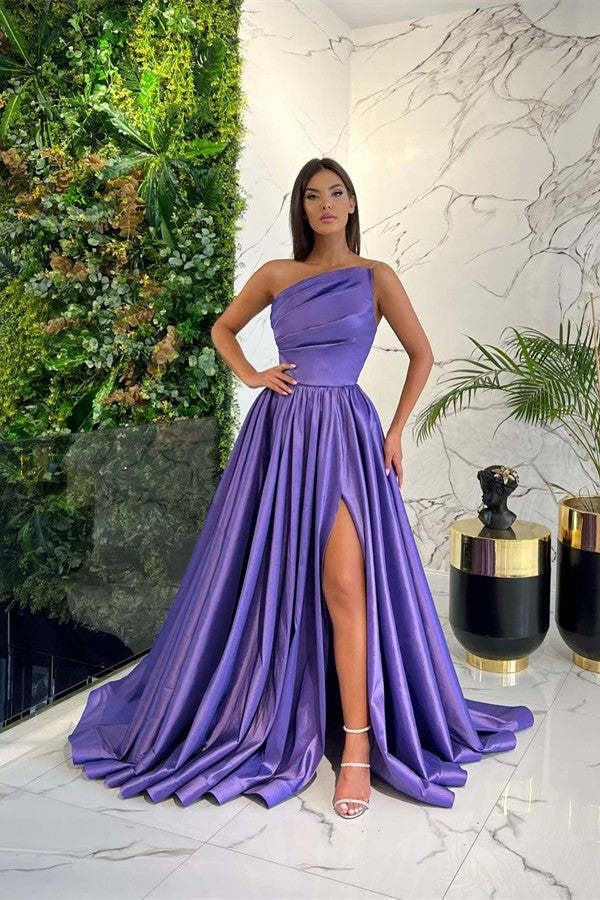 Chicloth Ocean Blue One Shoulder Prom Dress Long Split Online