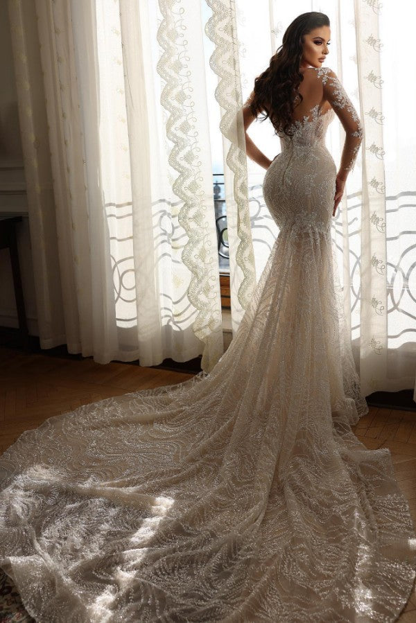 Chicloth Long Sleeves Bridal Gown Mermaid With Delicate Lace