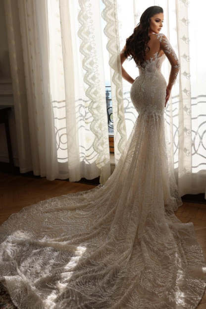 Chicloth Long Sleeves Bridal Gown Mermaid With Delicate Lace