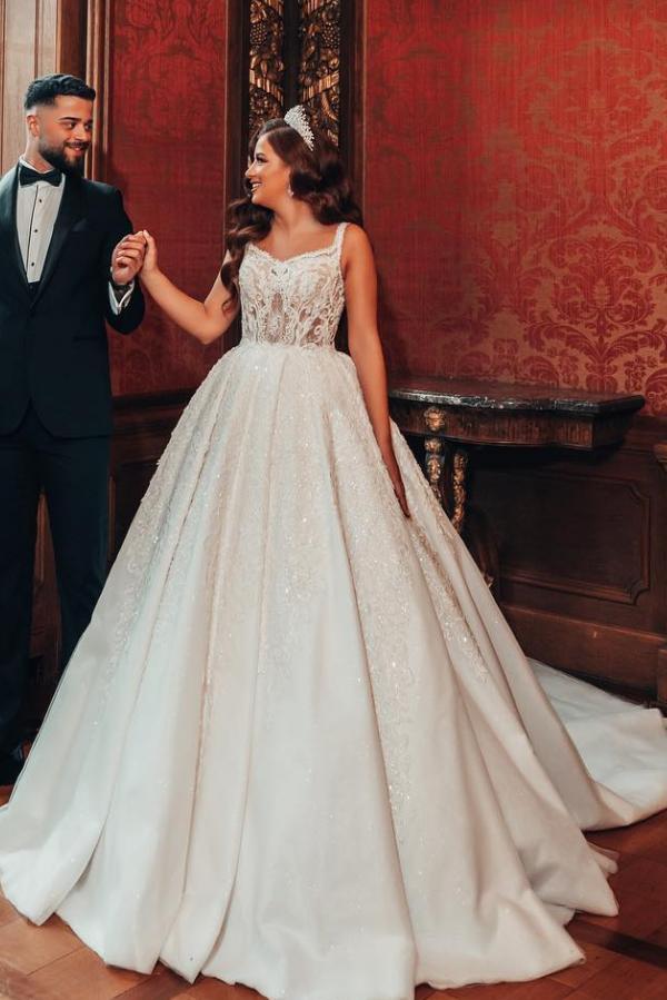 Chicloth Straps Square Ball Gown Wedding Dress Sleeveless Long