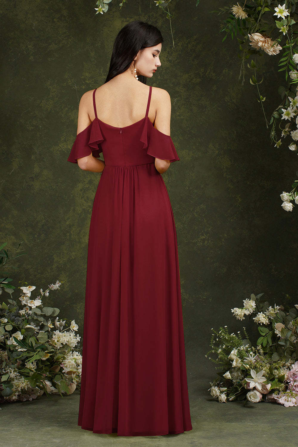 Chicloth Halter Chiffon Bridesmaid Dress Long WIth Ruffle