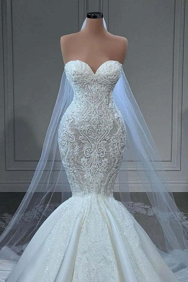 Chicloth Sweetheart Wedding Dress Mermaid Long With Appliques Beads