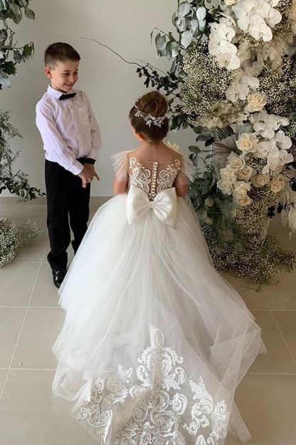 Chicloth Princess Tulle Flower Girl Dress With Bowknot