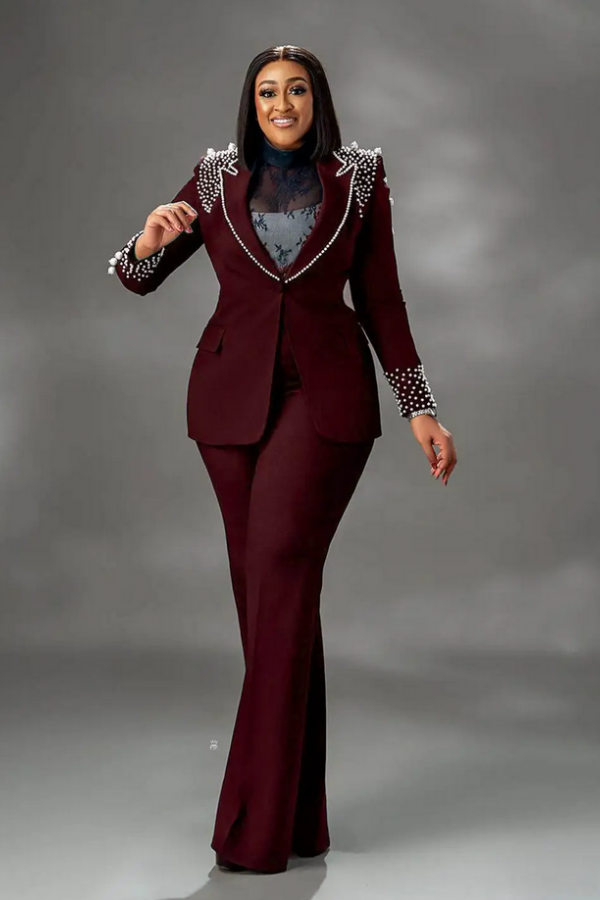 Plus Size Beadings Pearls Party Prom Wear Women Outfits Women Suits 3 Pieces