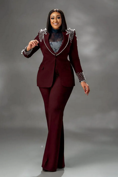 Plus Size Beadings Pearls Party Prom Wear Women Outfits Women Suits 3 Pieces