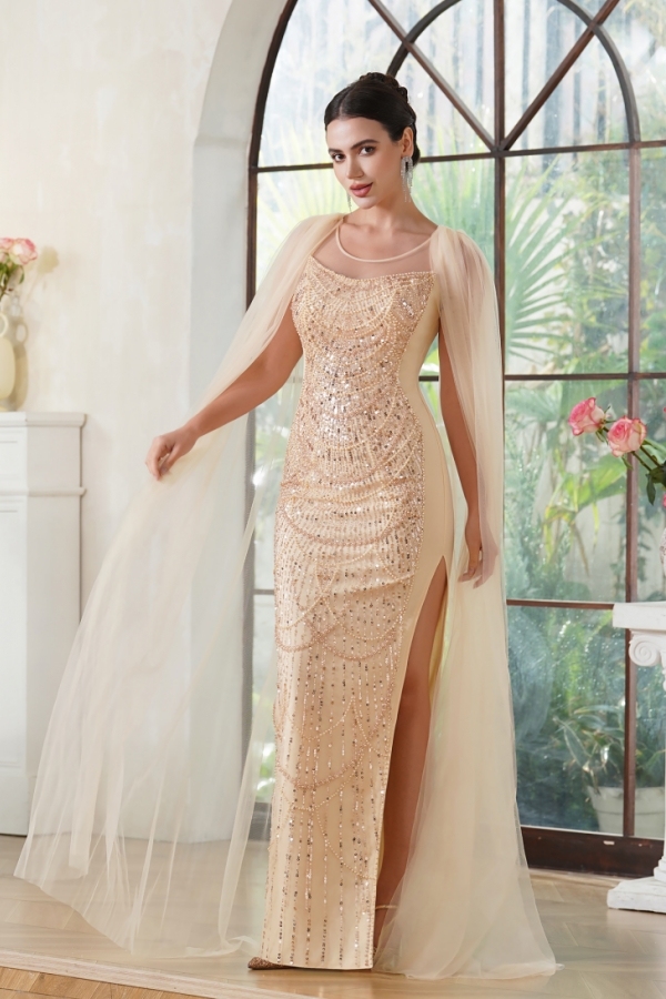 Champagne Sequined Mermaid Evening Dress