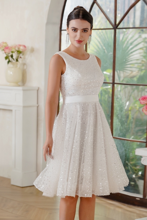 White Short Evening Dress Chiffon