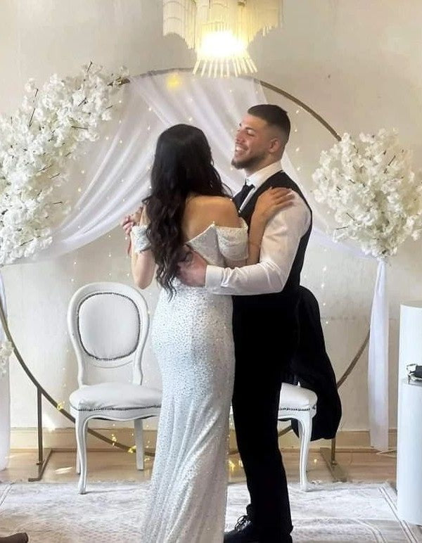 Chicloth Off-the-Shoulder Mermaid Wedding Dress Sequins Long