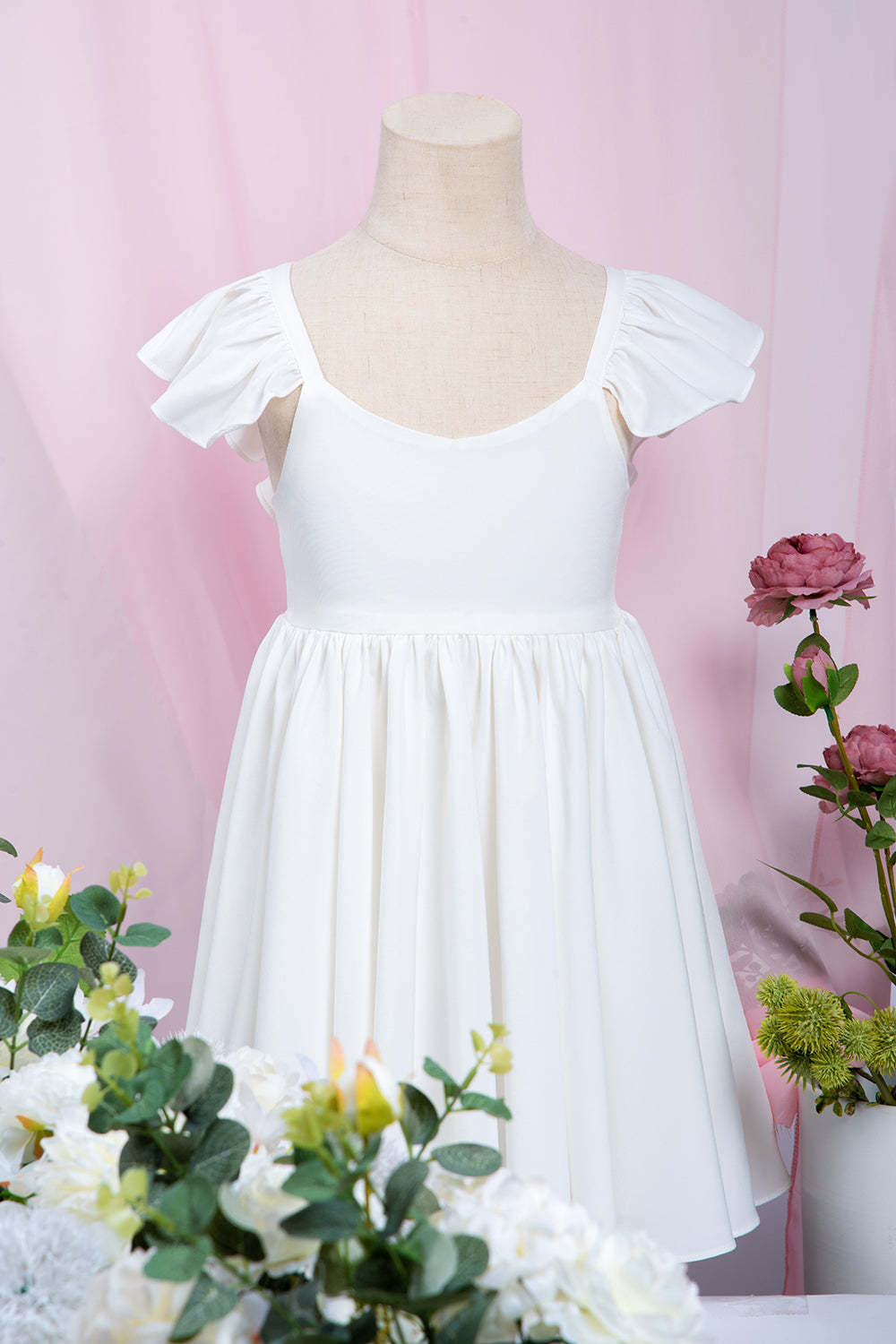 Chicloth White Cap Sleeve Little Flower Girl Dress Online