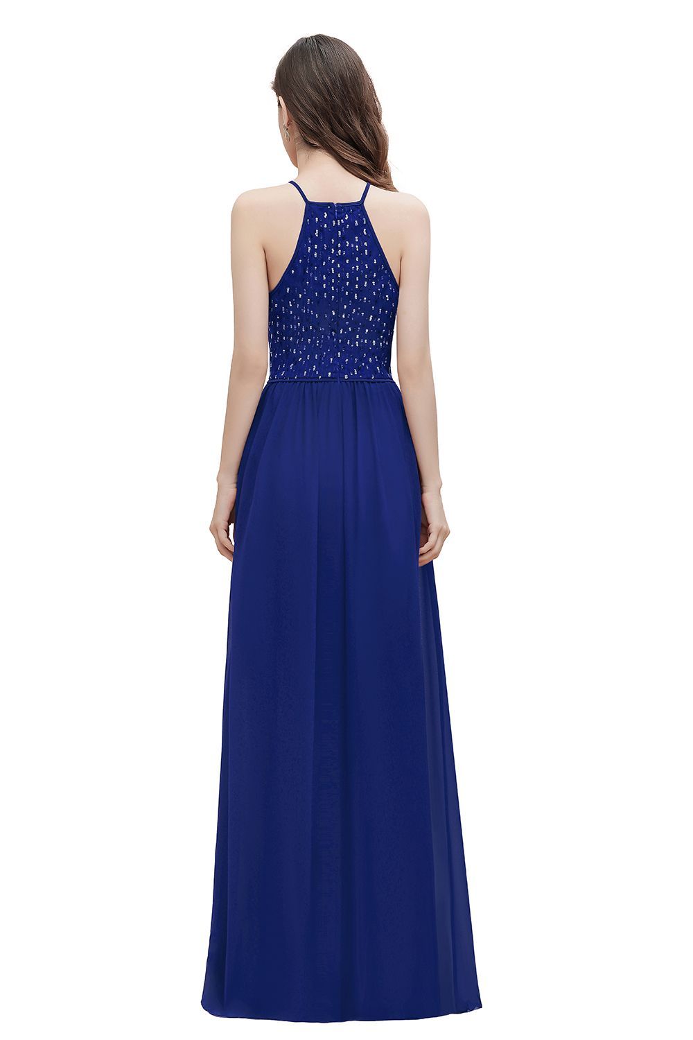 Chicloth Glamorous Halter A-line Bridesmaid Dress Chiffon Sequins Elegant Party Maxi Dress