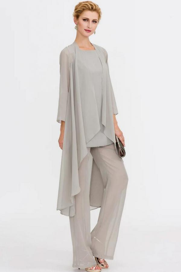 Chiffon Scoop Neck Mother of the Bride Dress Jumpsuit Wedding Guest Wear for Women