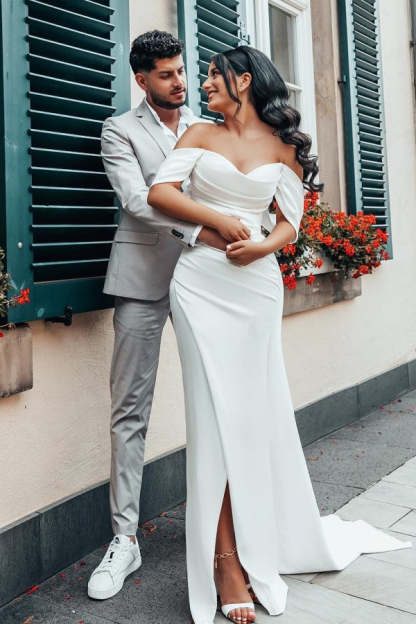 Chicloth Pure White Wedding Dress Off-the-Shoulder Mermaid