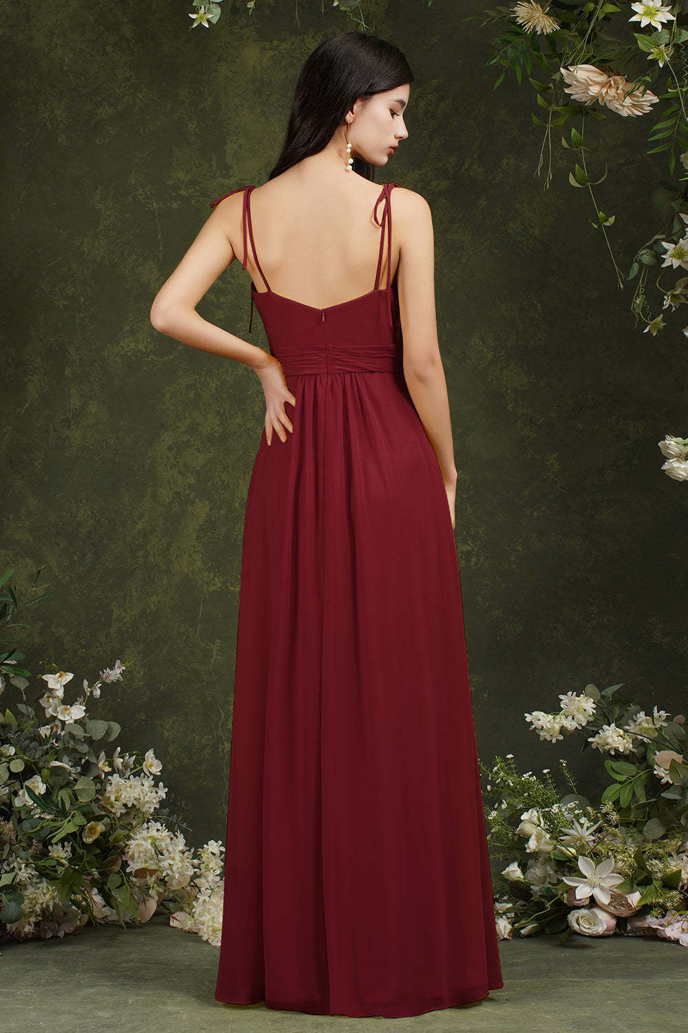 Chicloth Spaghetti-Straps Bridesmaid Dress Chiffon With Slit