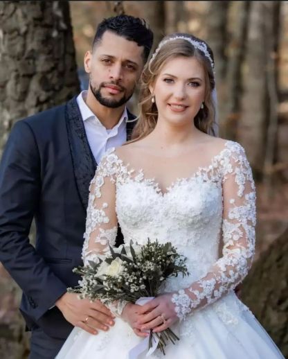 Chicloth Long Sleeves Lace Wedding Dress Princess V-Neck On Sale