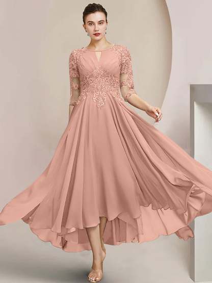 Scoop Neck Tea-Length A-Line Mother of the Bride Princess Dress