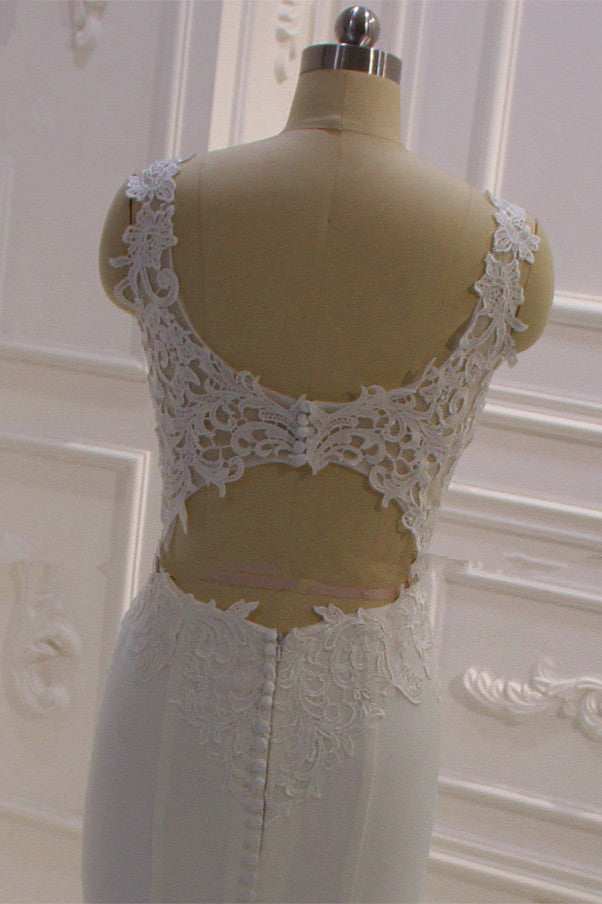 Chicloth Simple Mermaid Tulle Wedding Dress Straps Sleeveless V-Neck Bridal Gowns On Sale