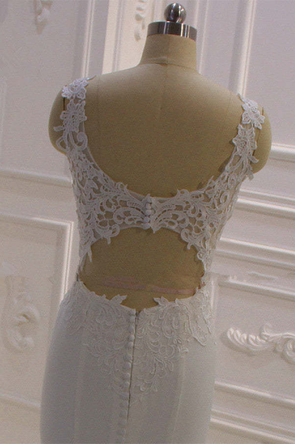 Chicloth Simple Mermaid Tulle Wedding Dress Straps Sleeveless V-Neck Bridal Gowns On Sale