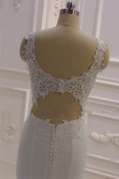 Chicloth Simple Mermaid Tulle Wedding Dress Straps Sleeveless V-Neck Bridal Gowns On Sale