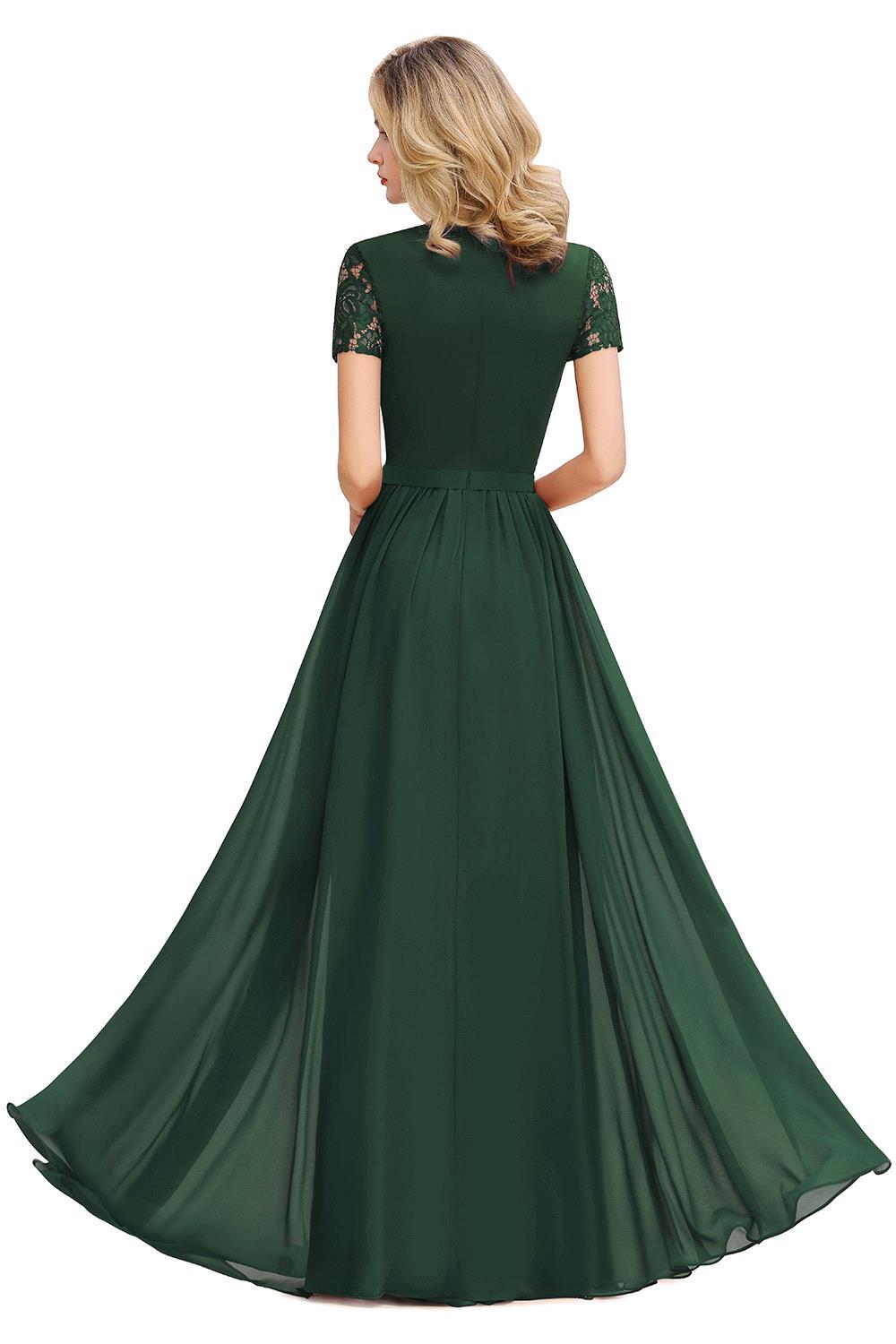Chicloth Chic A-line Chiffon Lace Bridesmaid Dress with Short Sleeves