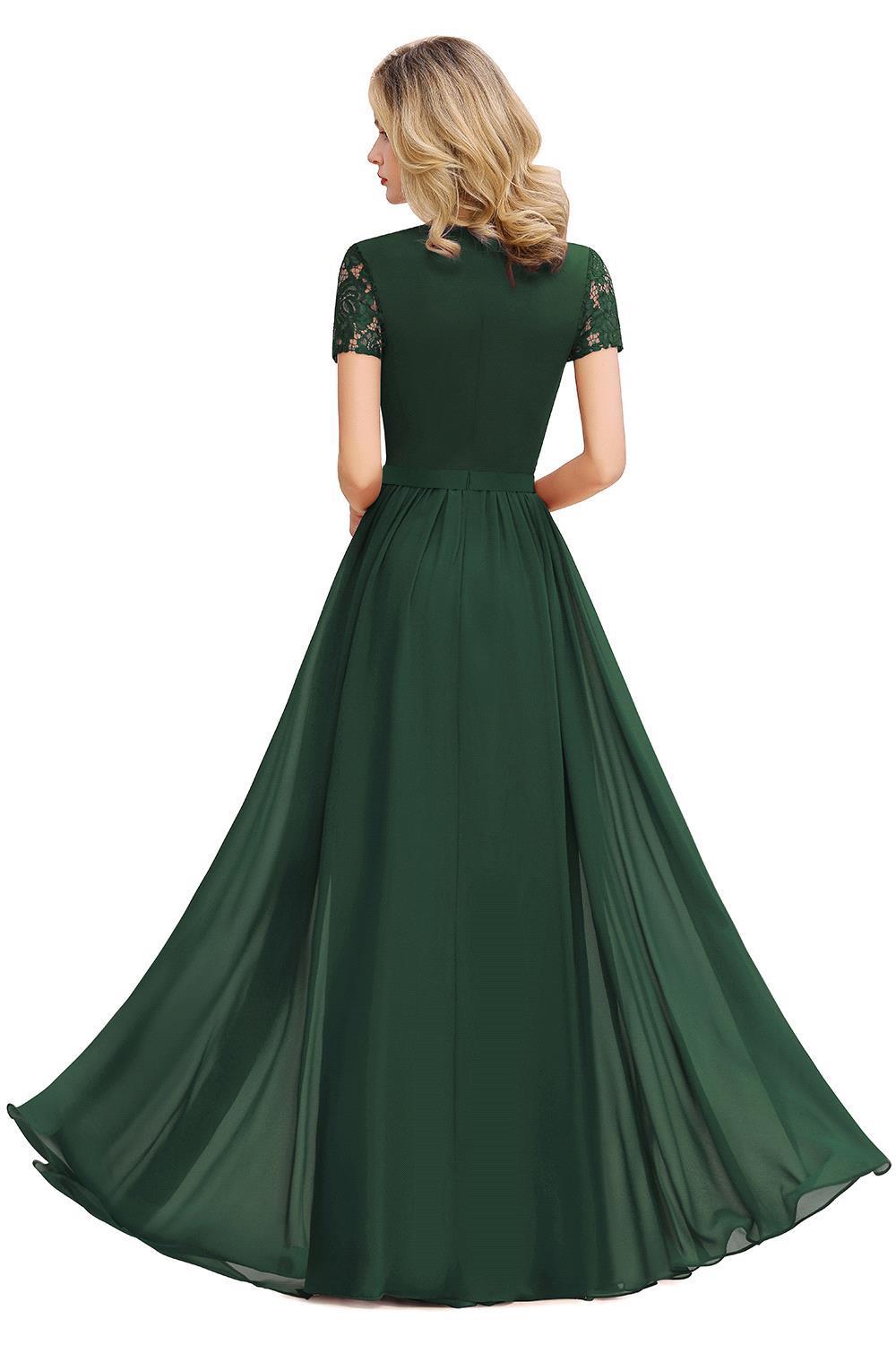 Chicloth Chic A-line Chiffon Lace Bridesmaid Dress with Short Sleeves