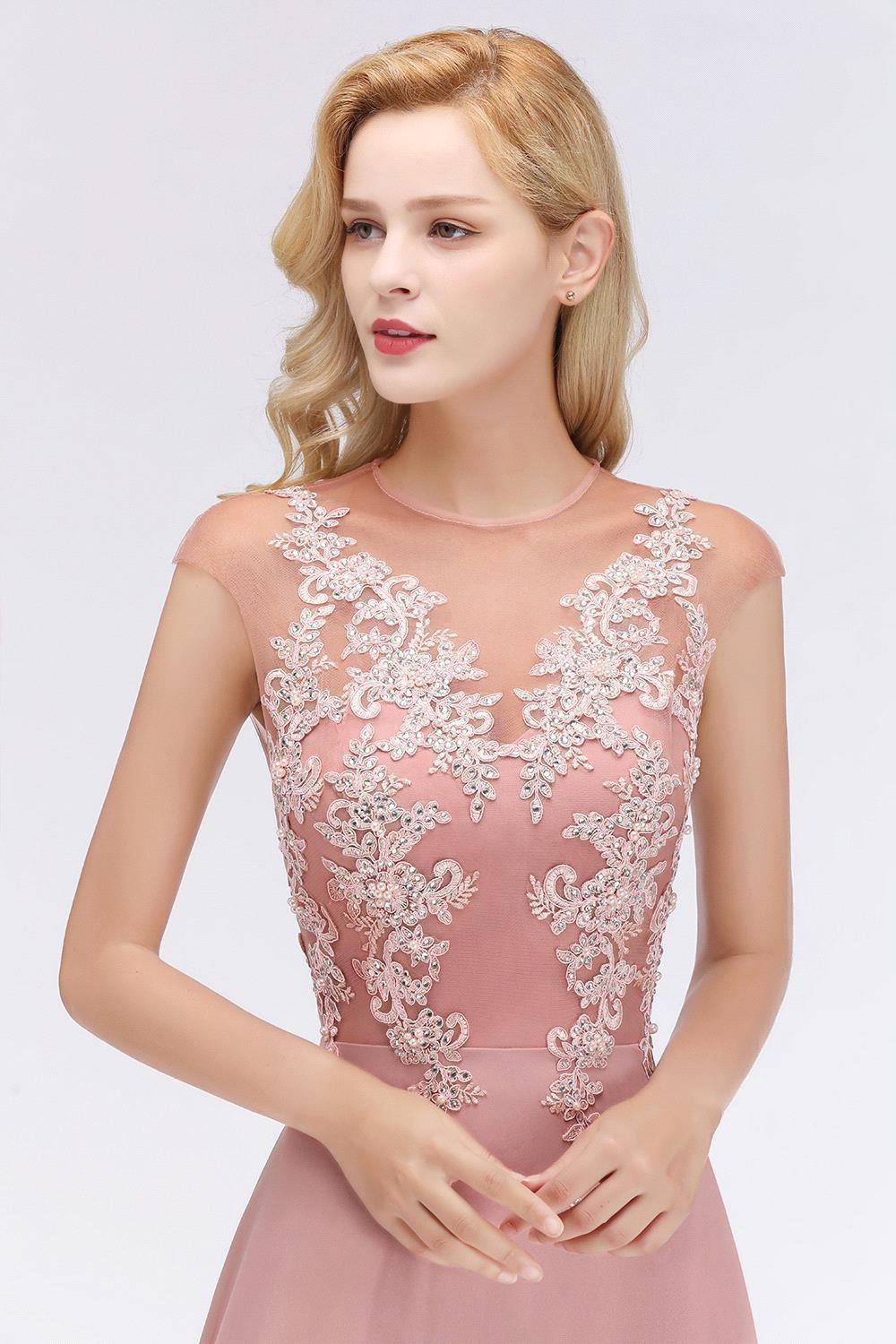 Chicloth A-line Jewel Sleeveless Chiffon Tulle Lace Bridesmaid Dress