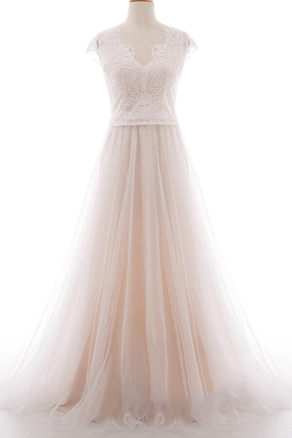 Chicloth Graceful V-neck Lace Tulle A-line Wedding Dress On Sale