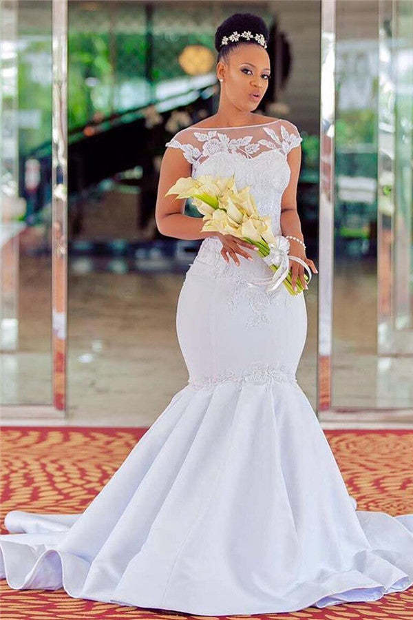 Chicloth Cap Sleeves Mermaid Wedding Dress With Lace Appliques