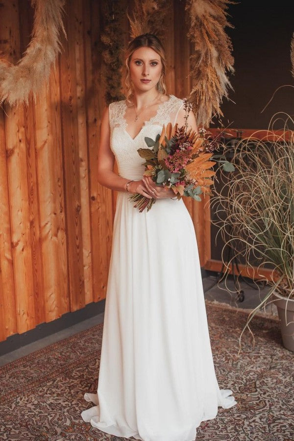 Chicloth Sleeveless Summer Beach Wedding Dress Long Chiffon