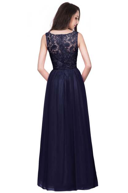 Chicloth Affordable A-line Chiffon Crew Lace Navy Long Bridesmaid Dresses In Stock