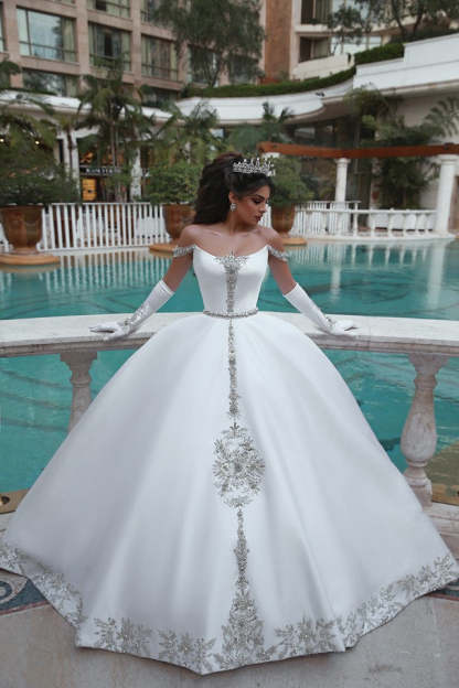 Chicloth Off-the-Shoulder Ball Gown Wedding Dress With Beads