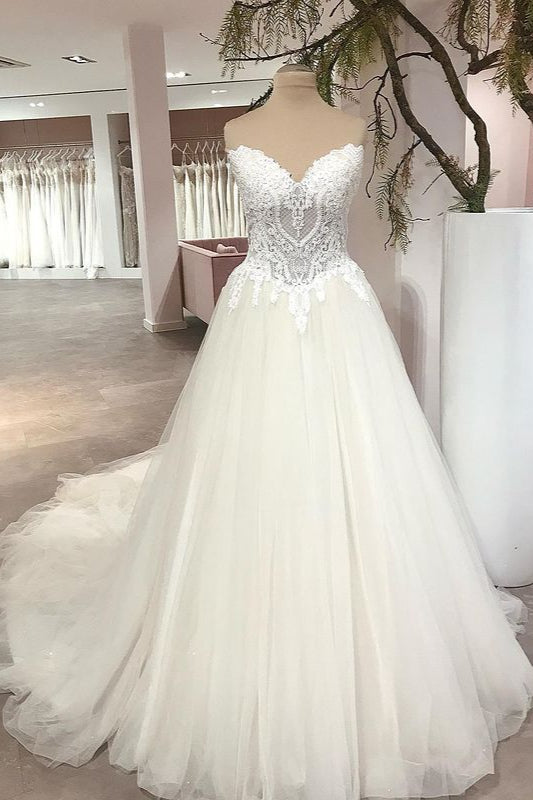 Chicloth Sweetheart Princess Wedding Dress Tulle Lace Bridal Gown