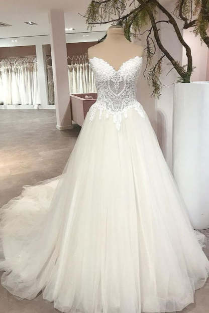 Chicloth Sweetheart Princess Wedding Dress Tulle Lace Bridal Gown