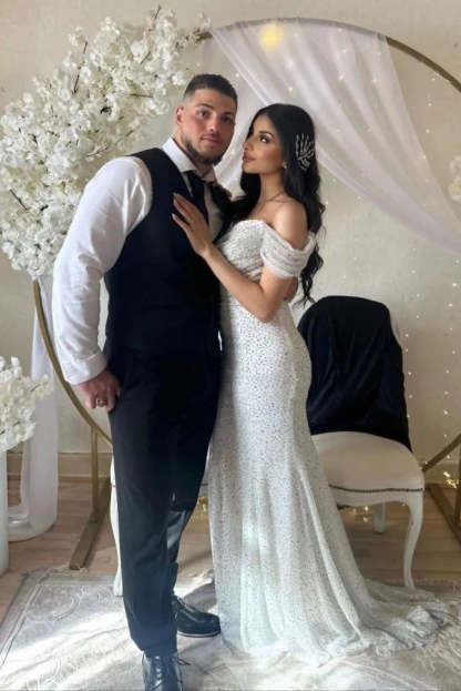 Chicloth Off-the-Shoulder Mermaid Wedding Dress Sequins Long