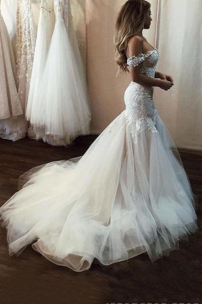 Chicloth Off-the-Shoulder Mermaid Wedding Dress Tulle With Lace Appliques