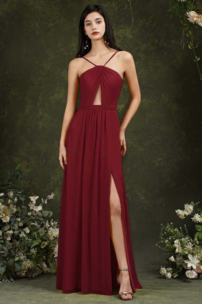 Chicloth Halter Bridesmaid Dress Long Side Slit
